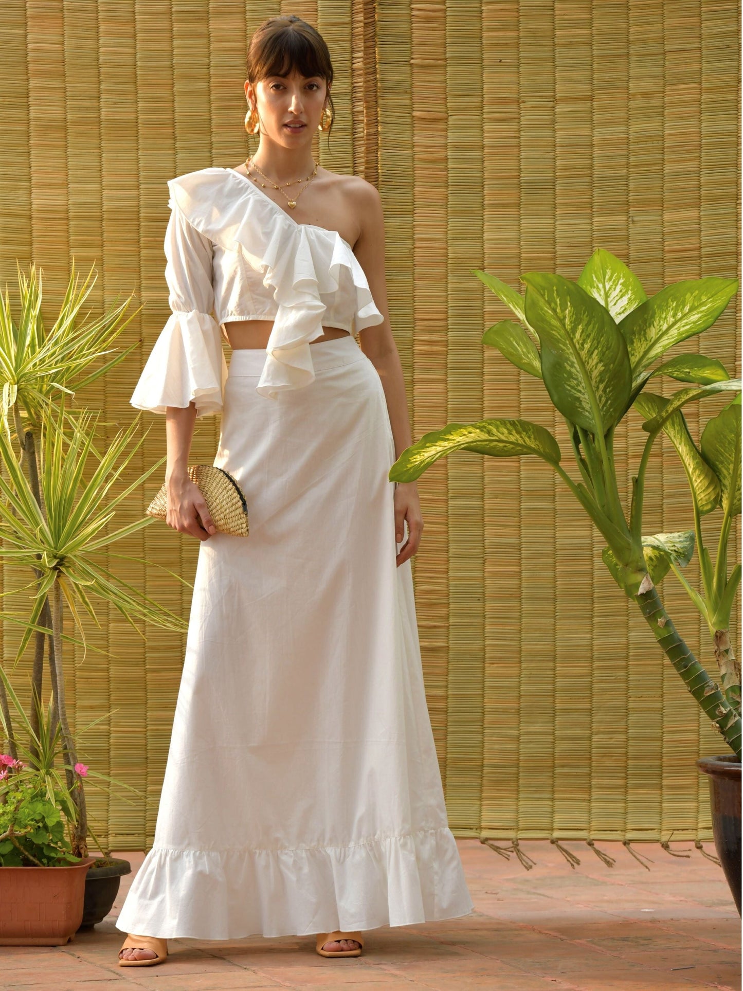 Aphrodite Ruffled Blouse & Long Skirt Set