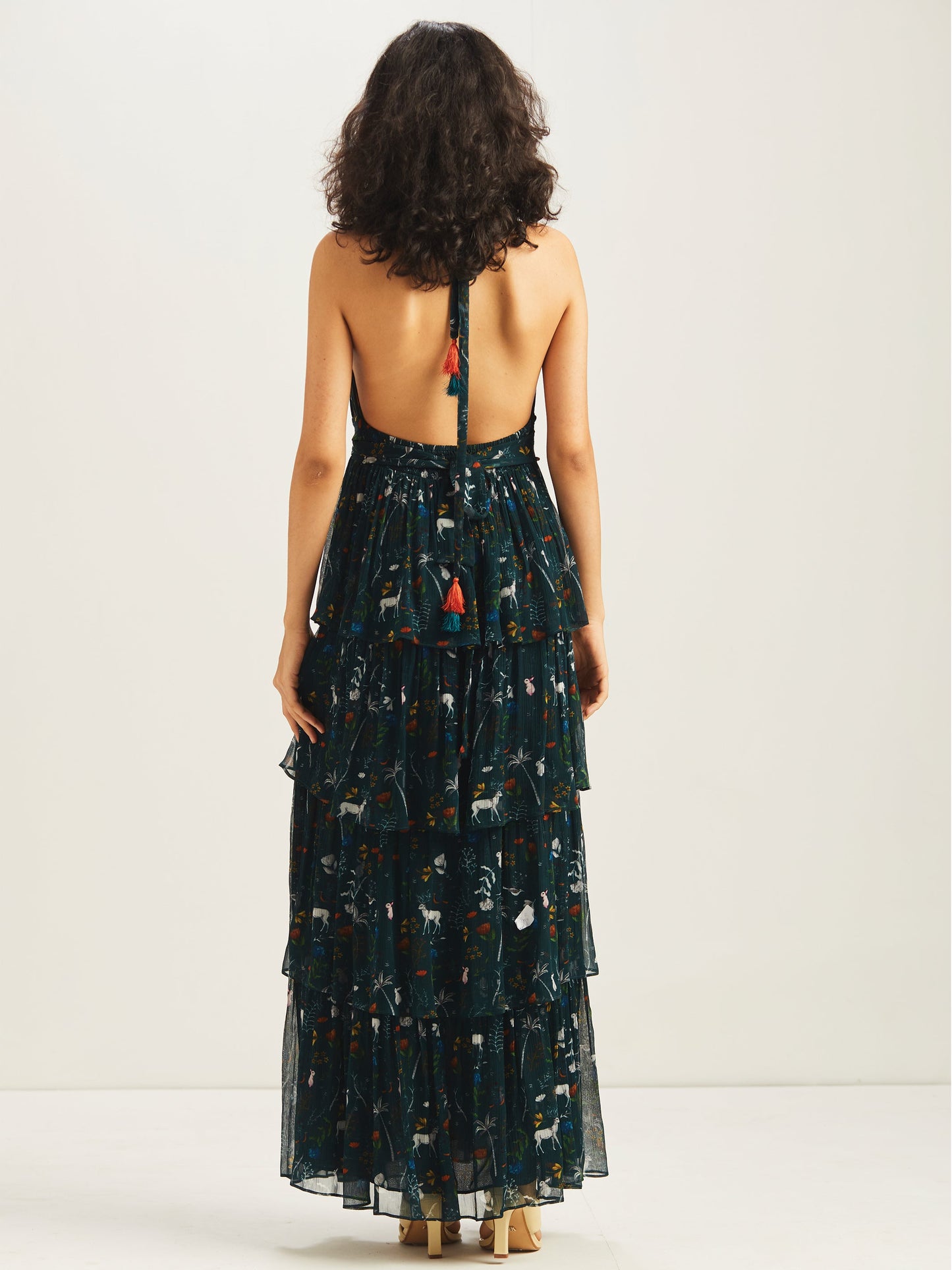 Eden Cascading Layered Halter Maxi Dress