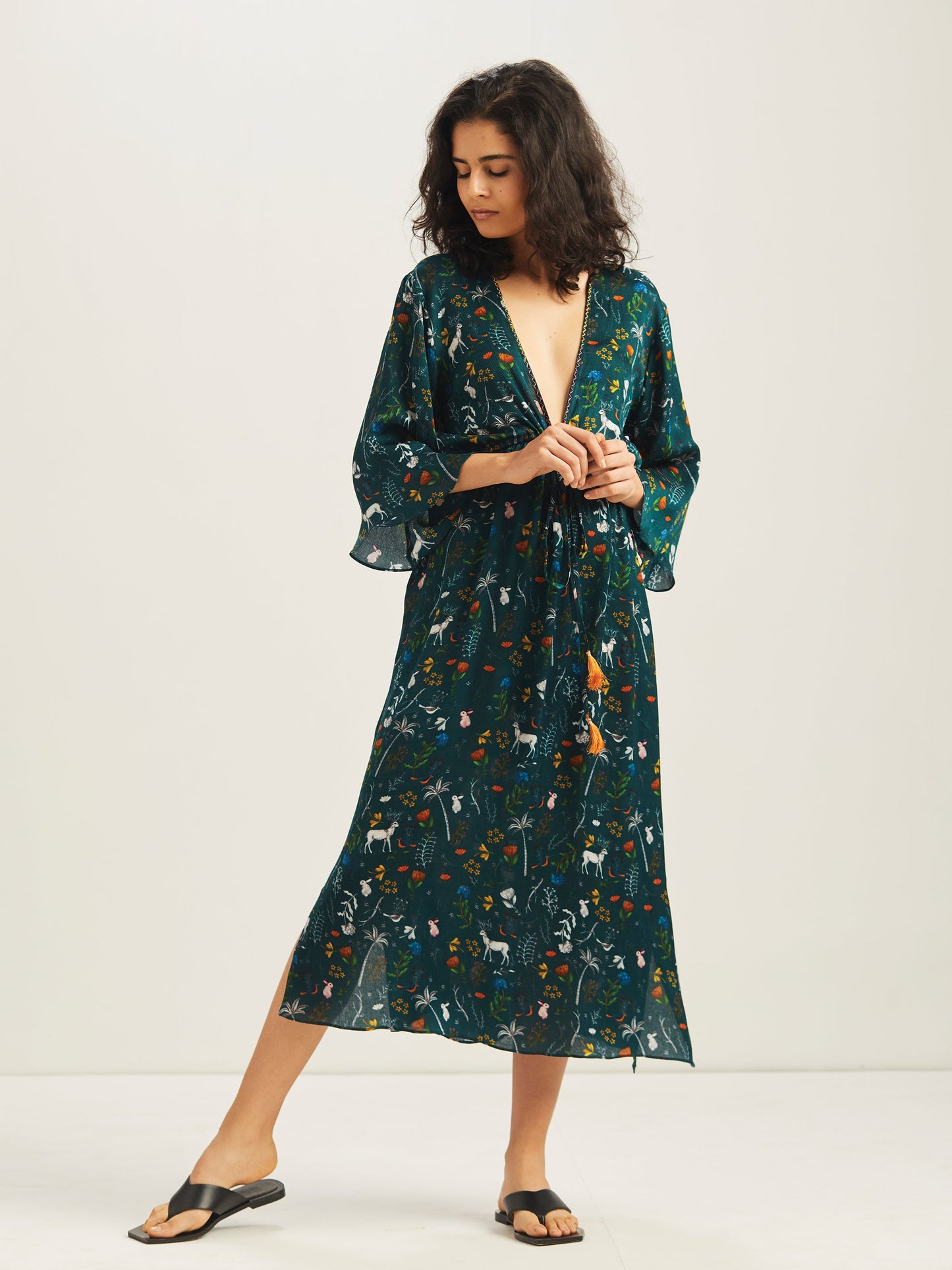 Celestia Midi Kaftan Coverup Bottle Green