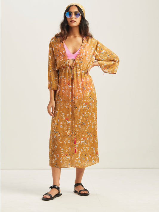 Celestia Midi Kaftan Coverup Brass