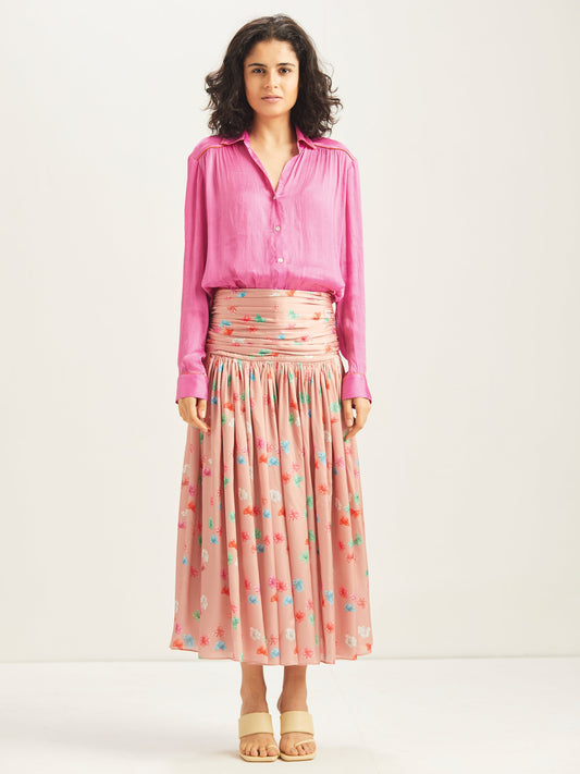 Freya Midi Skirt with Ruched Yoke