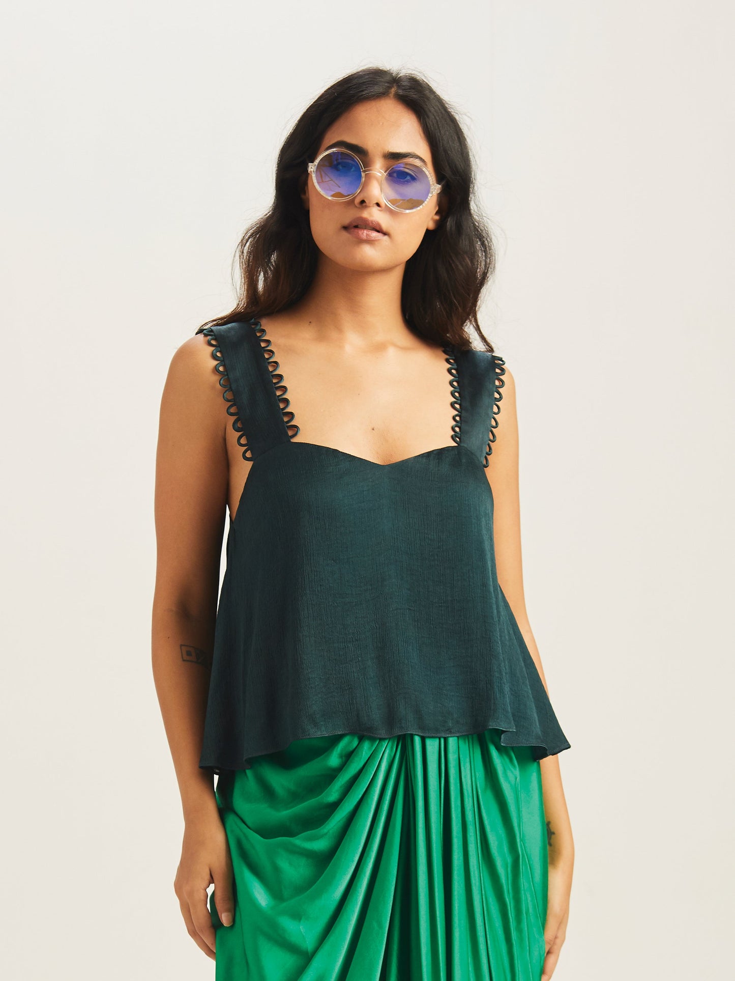 Willow Sweetheart Blouse Emerald