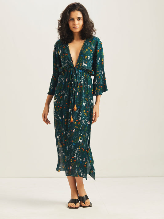 Celestia Midi Kaftan Coverup Bottle Green