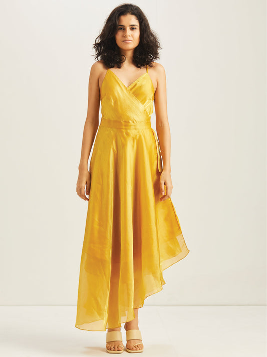 Nergis Asymmetrical Wrap Dress- Yellow