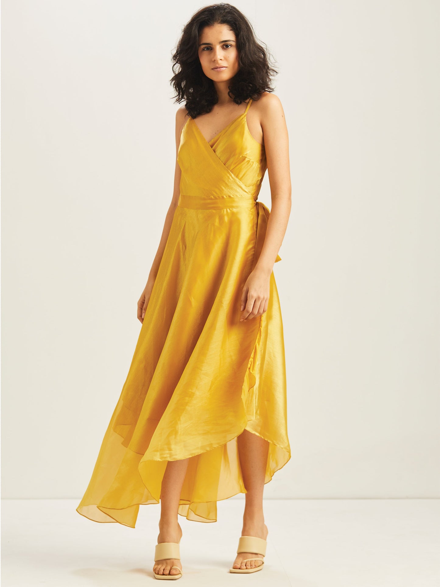 Nergis Asymmetrical Wrap Dress- Yellow