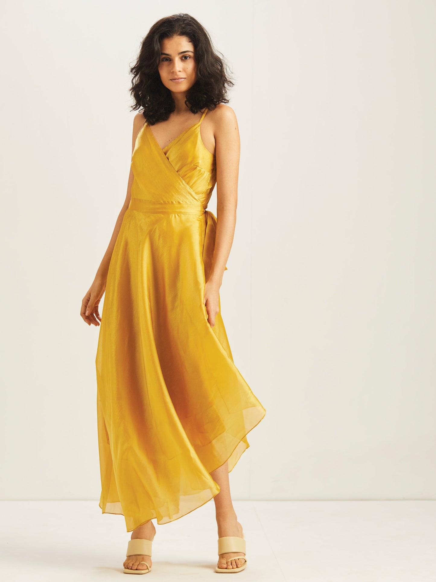 Nergis Asymmetrical Wrap Dress- Yellow