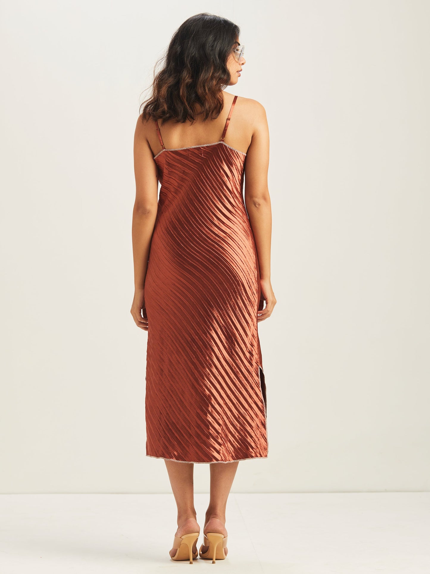 Hayat Pleated Bias Slip Dress - Rust