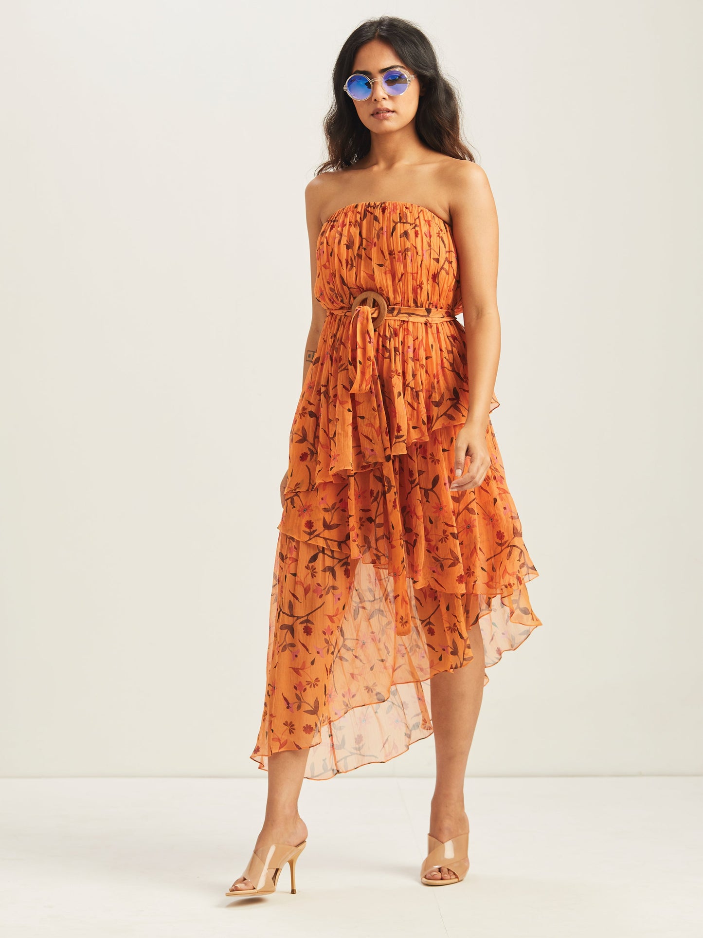 Sila Asymmetrical Tiered Maxi Dress - Saffron