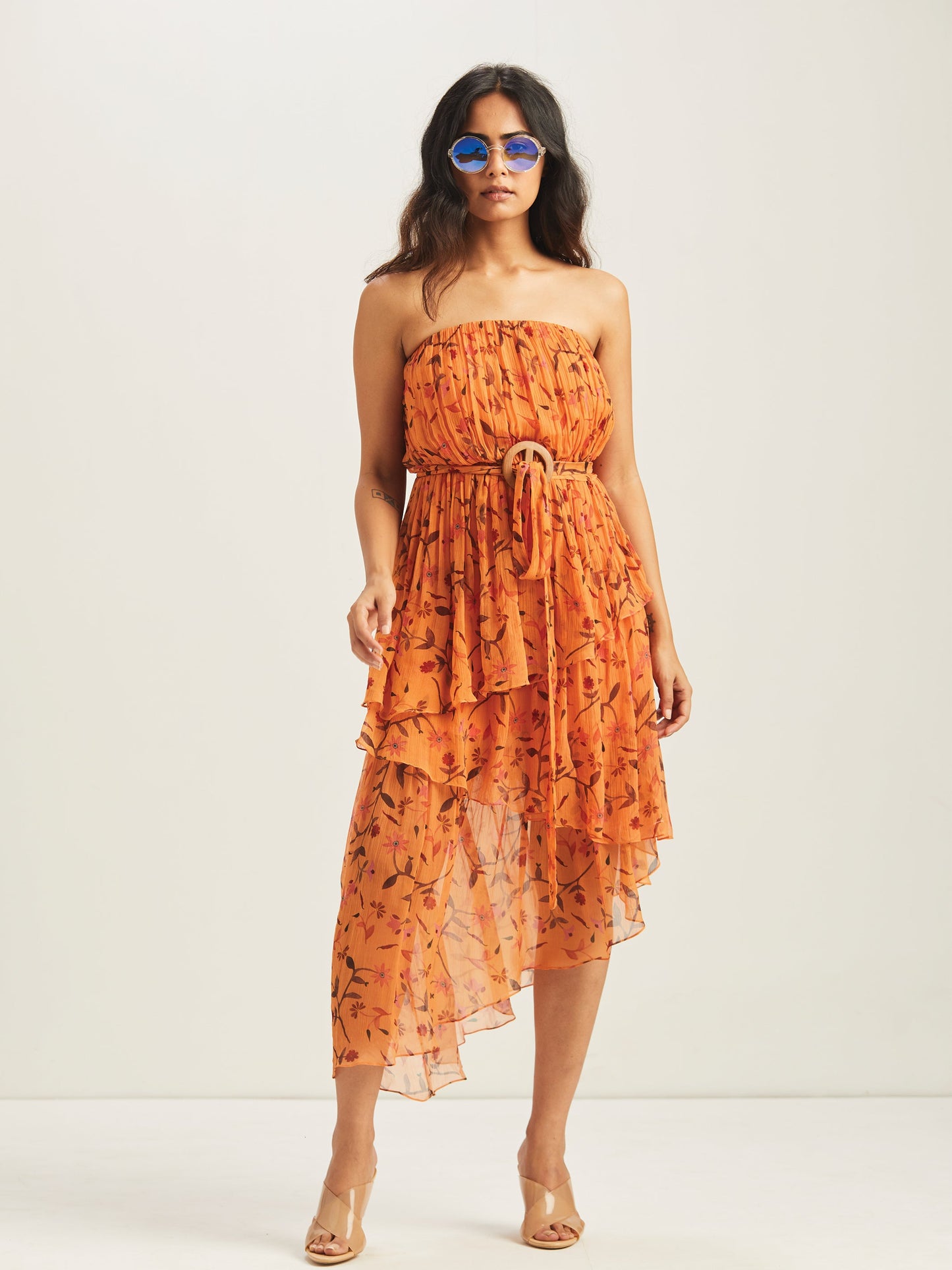 Sila Asymmetrical Tiered Maxi Dress - Saffron