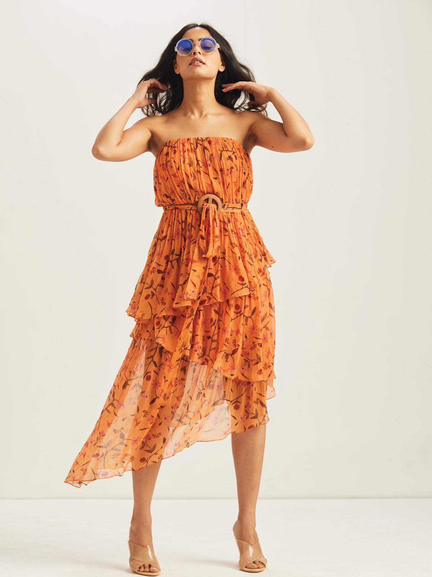 Sila Asymmetrical Tiered Maxi Dress - Saffron