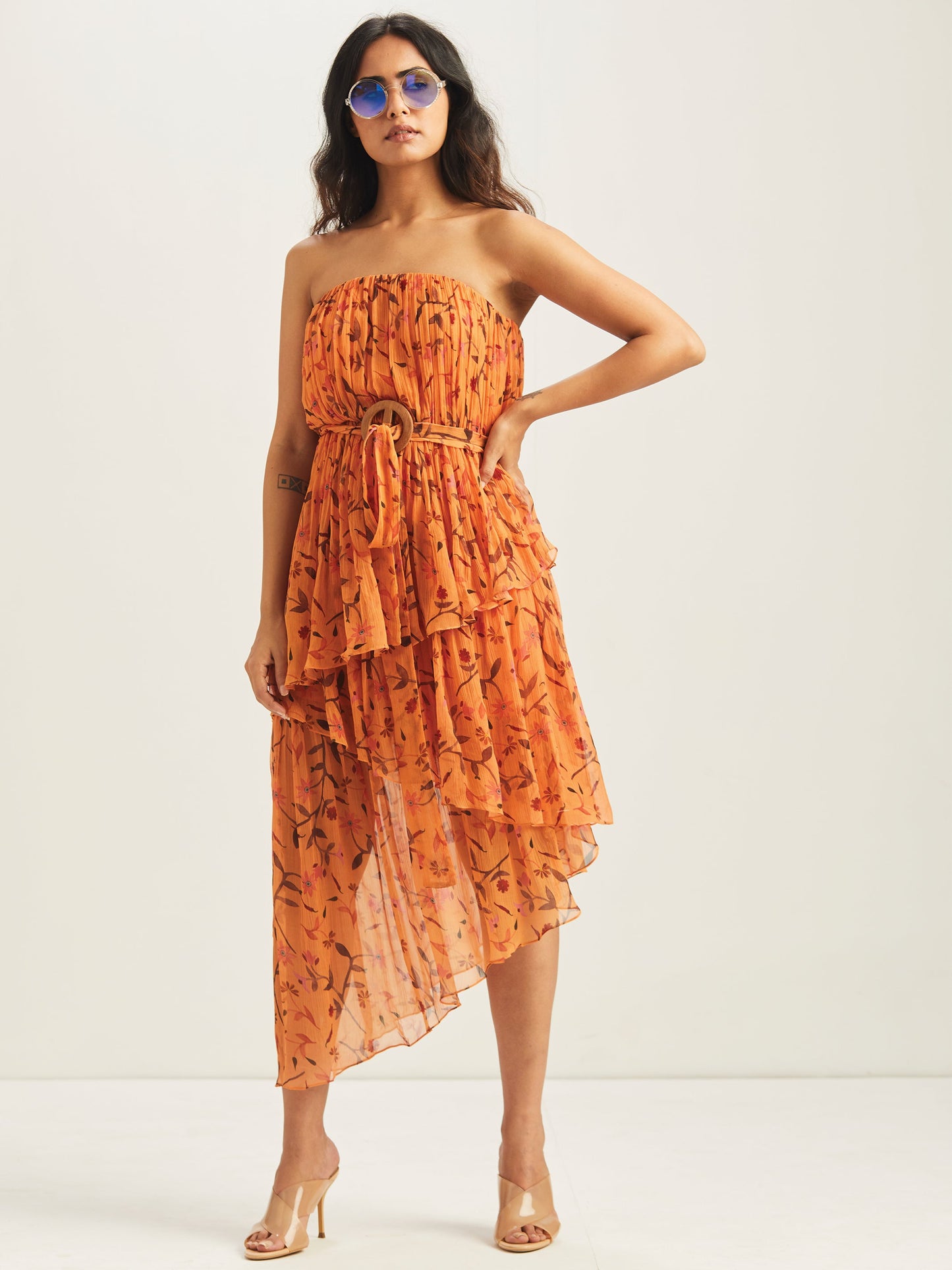 Sila Asymmetrical Tiered Maxi Dress - Saffron