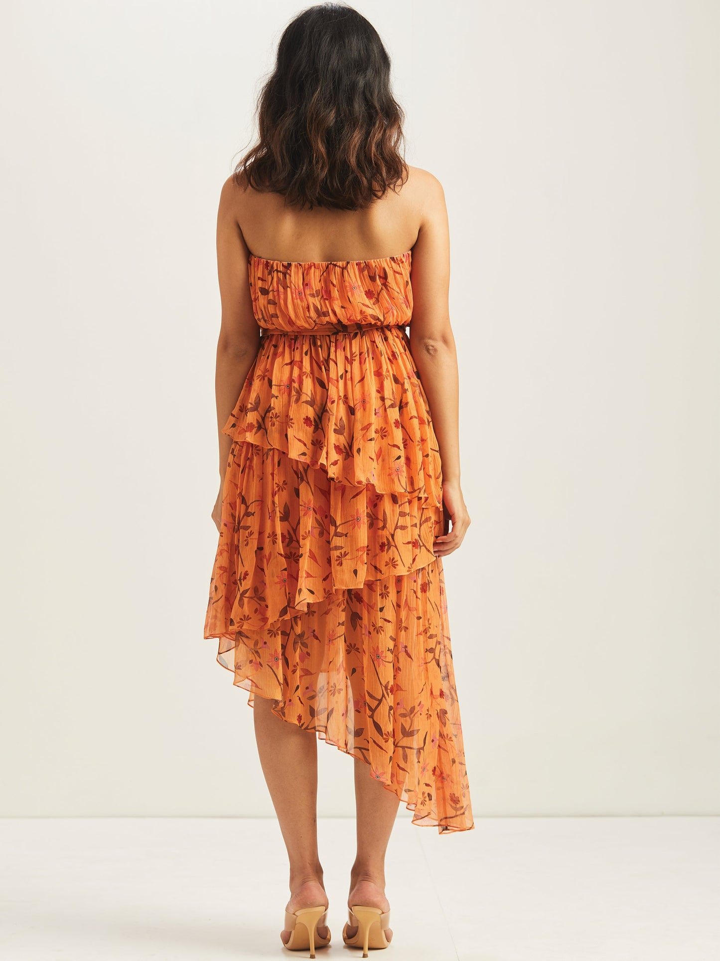 Sila Asymmetrical Tiered Maxi Dress - Saffron