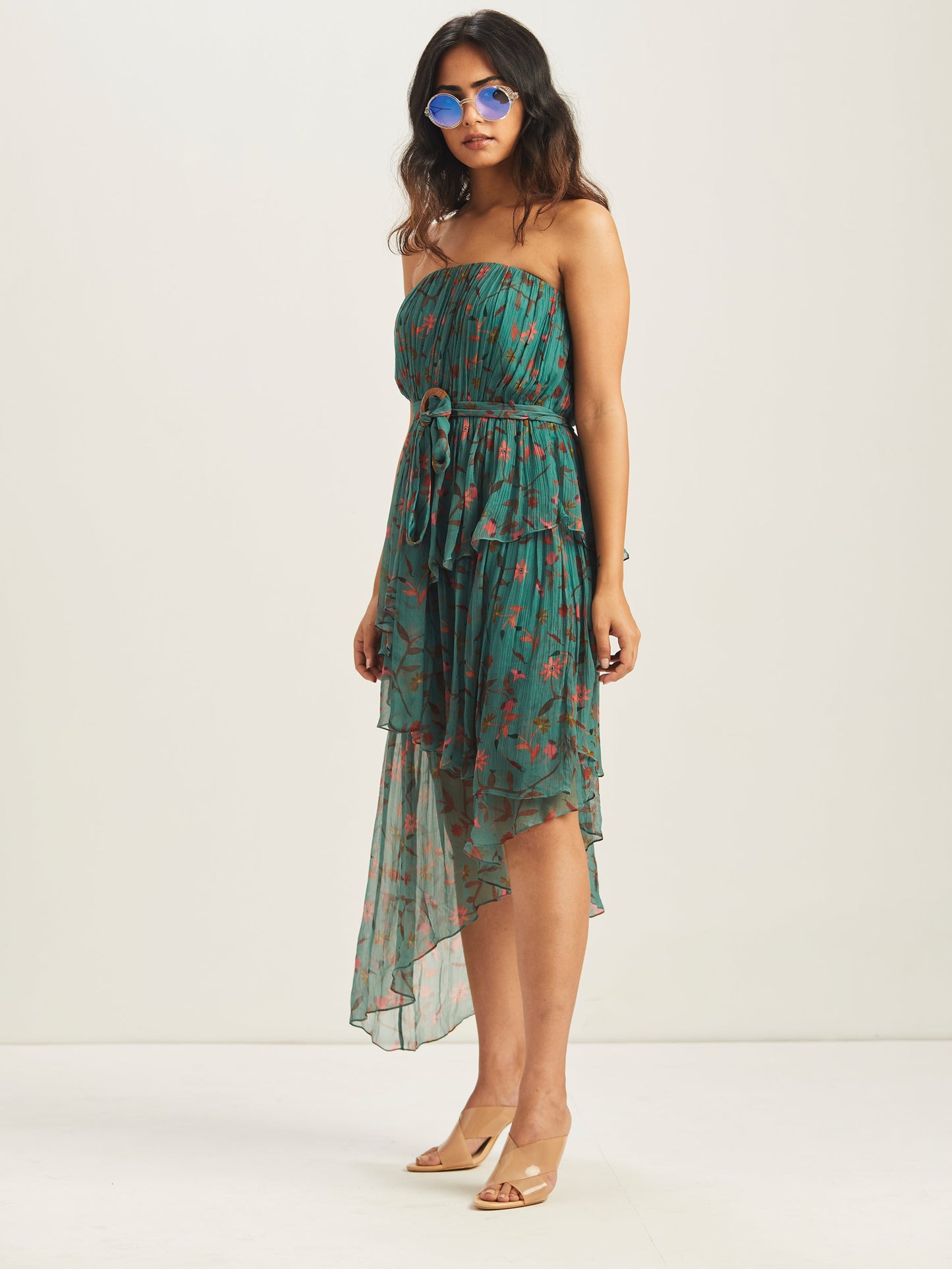 Sila Asymmetrical Tiered Maxi Dress - Teal