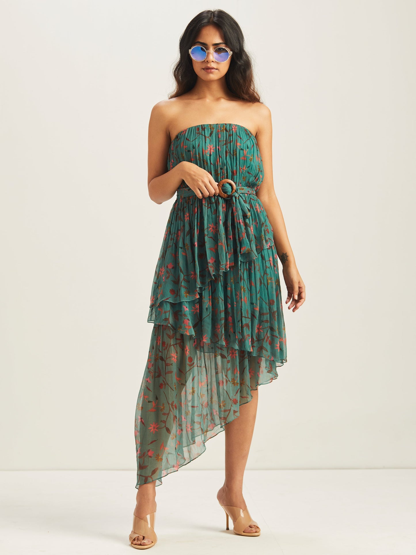 Sila Asymmetrical Tiered Maxi Dress - Teal