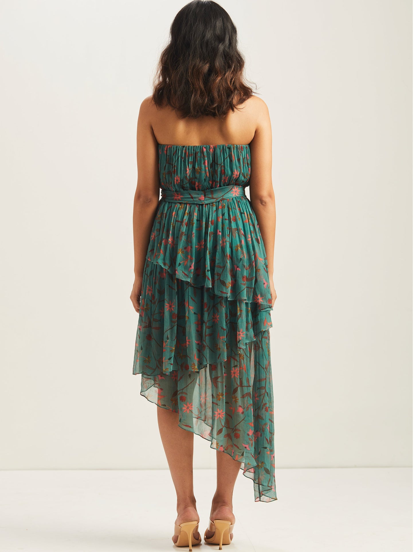 Sila Asymmetrical Tiered Maxi Dress - Teal