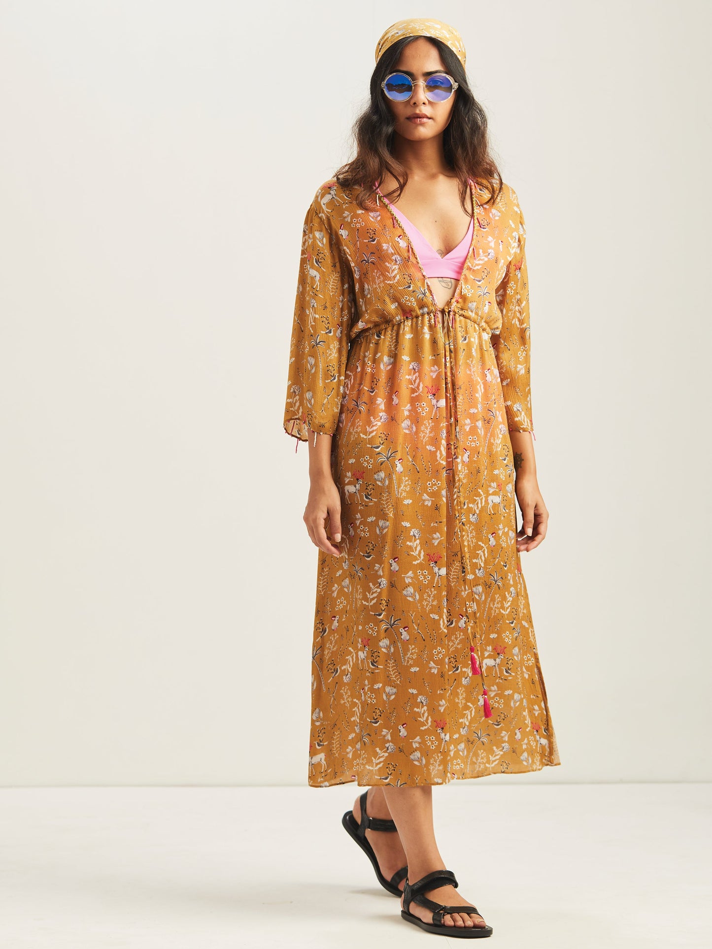 Celestia Midi Kaftan Coverup Brass