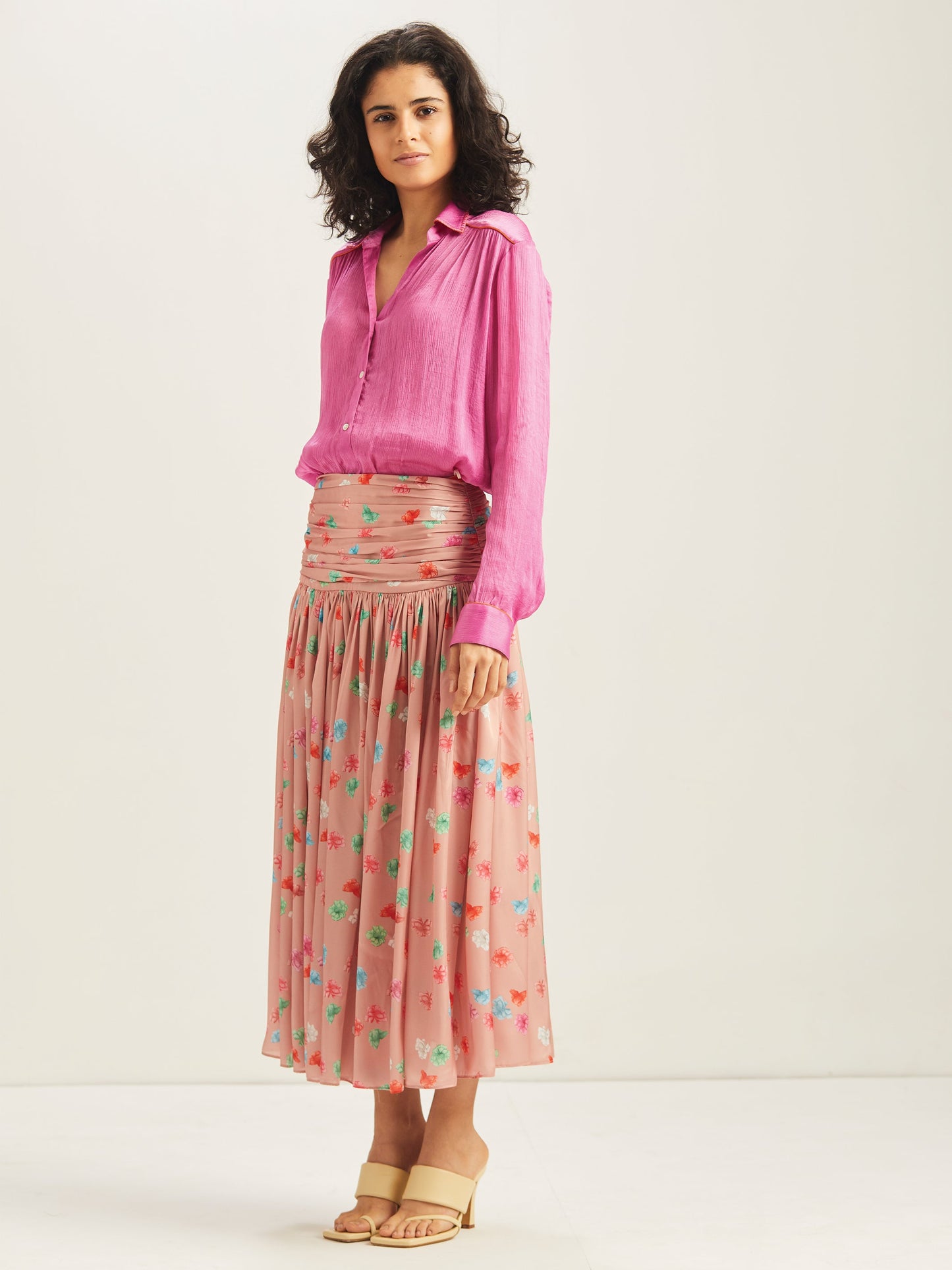 Freya Midi Skirt with Ruched Yoke