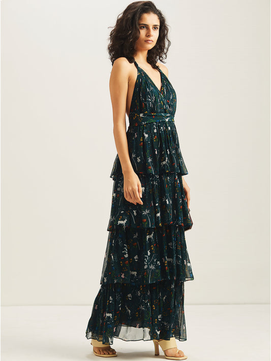 Eden Cascading Layered Halter Maxi Dress